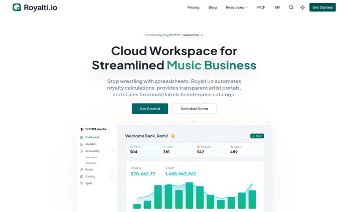 Royalti product interface